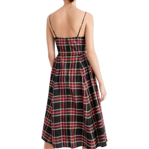 J. Crew NWT Spaghetti Strap Stewart Silk Plaid A-Line Midi Dress Size 12 - Picture 8 of 9